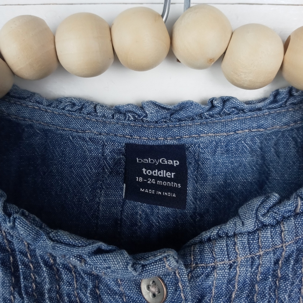 Baby Gap girls size 18-24 chambray ribbed button down dress metal buttons ruffle - Picture 3 of 6